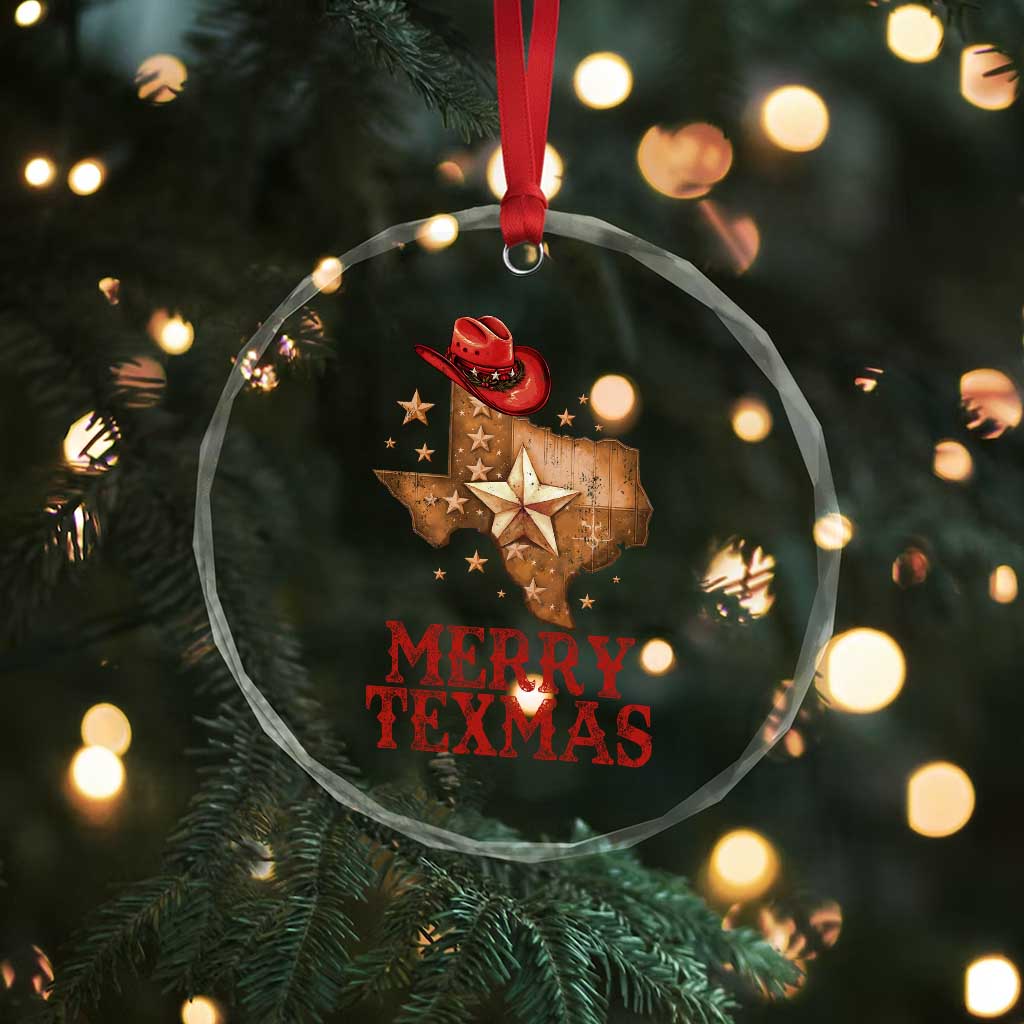 Xmas In Texas Crystal Glass Ornament Merry Texmas Santa Cowboy Hat TS09