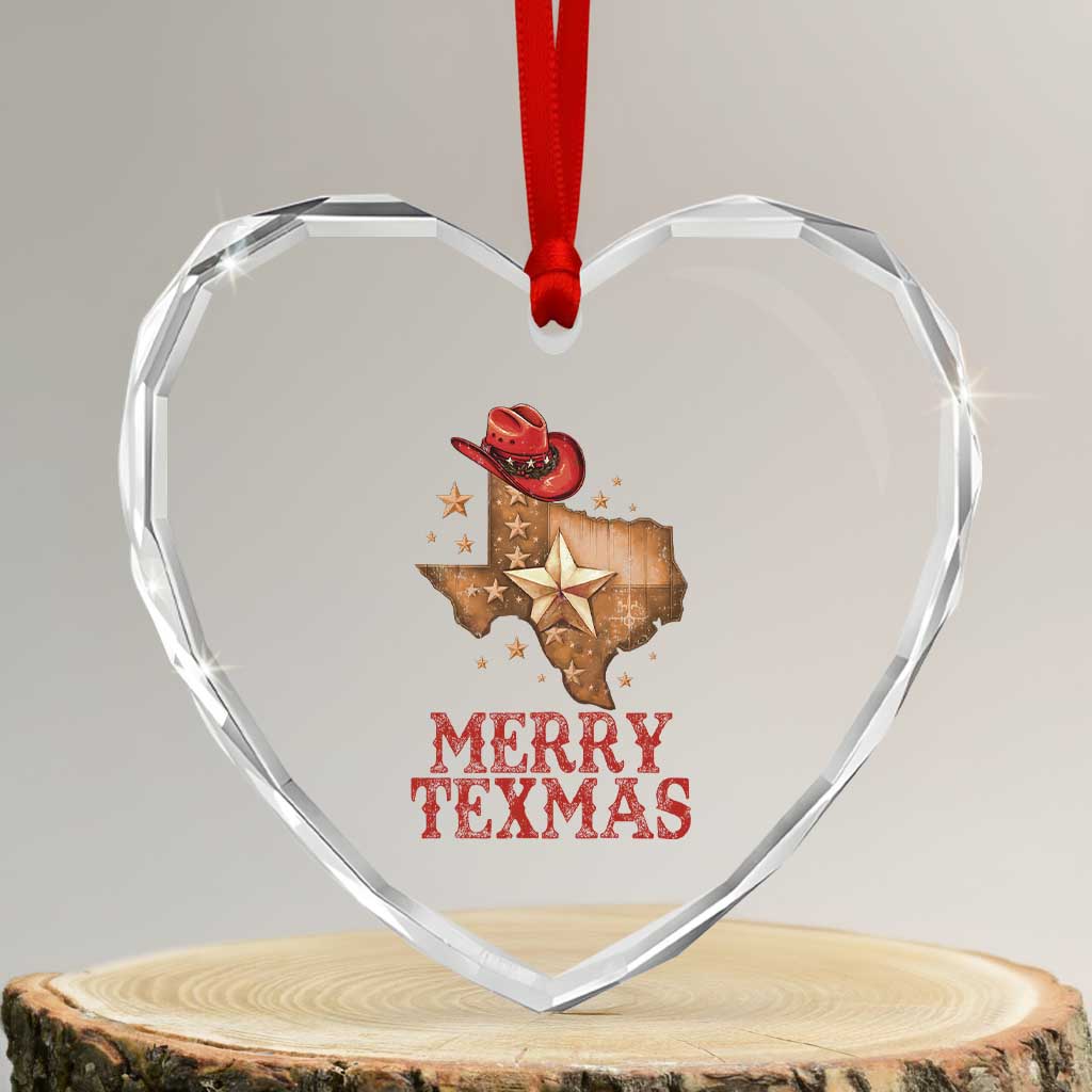 Xmas In Texas Heart Crystal Glass Ornament Merry Texmas Santa Cowboy Hat - Wonder Print Shop