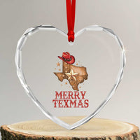 Xmas In Texas Heart Crystal Glass Ornament Merry Texmas Santa Cowboy Hat - Wonder Print Shop