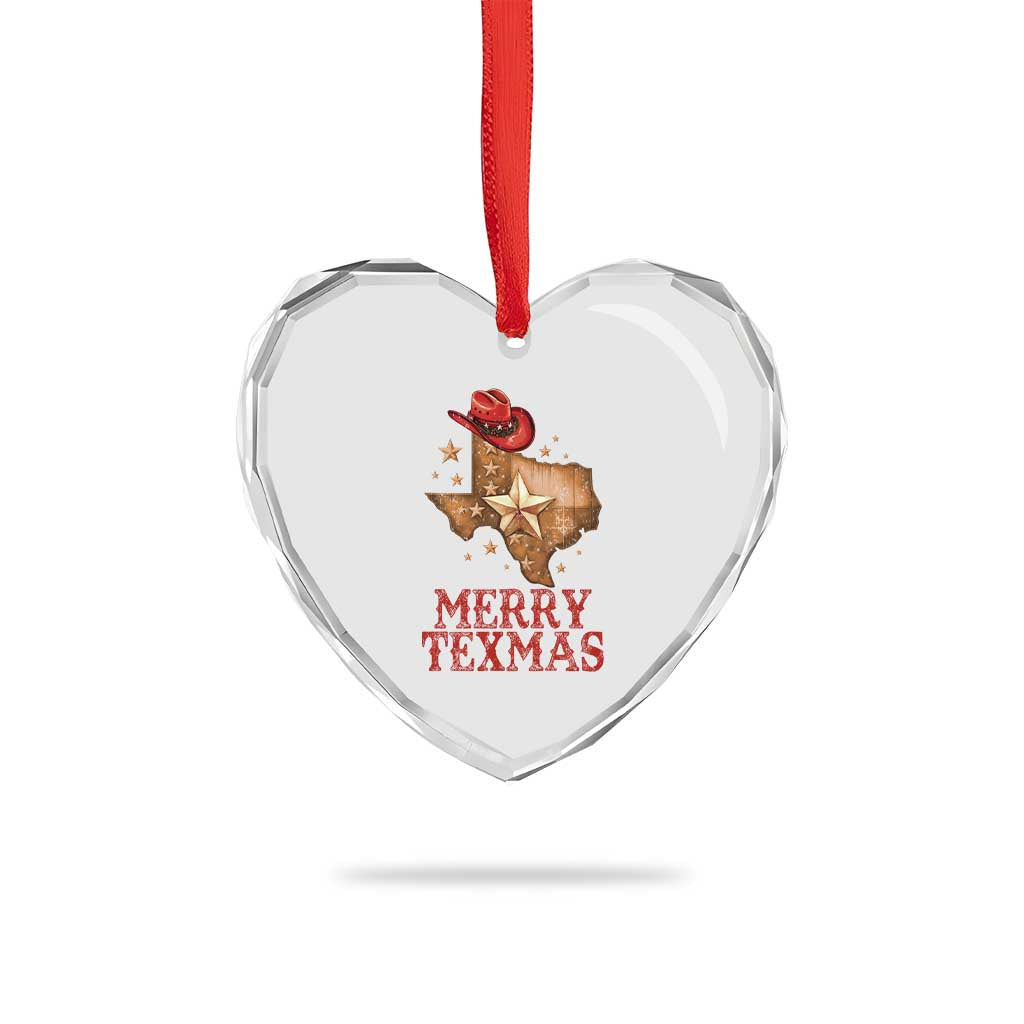 Xmas In Texas Heart Crystal Glass Ornament Merry Texmas Santa Cowboy Hat - Wonder Print Shop
