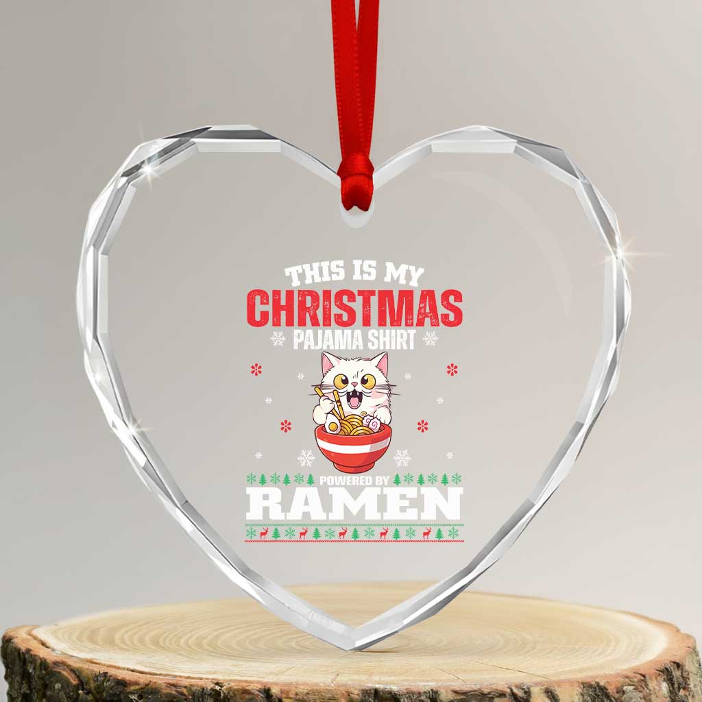 Xmas Kawaii Cat Ramen Heart Crystal Glass Ornament Powered By Ramen Japanese Noodle Anime Manga - Wonder Print Shop