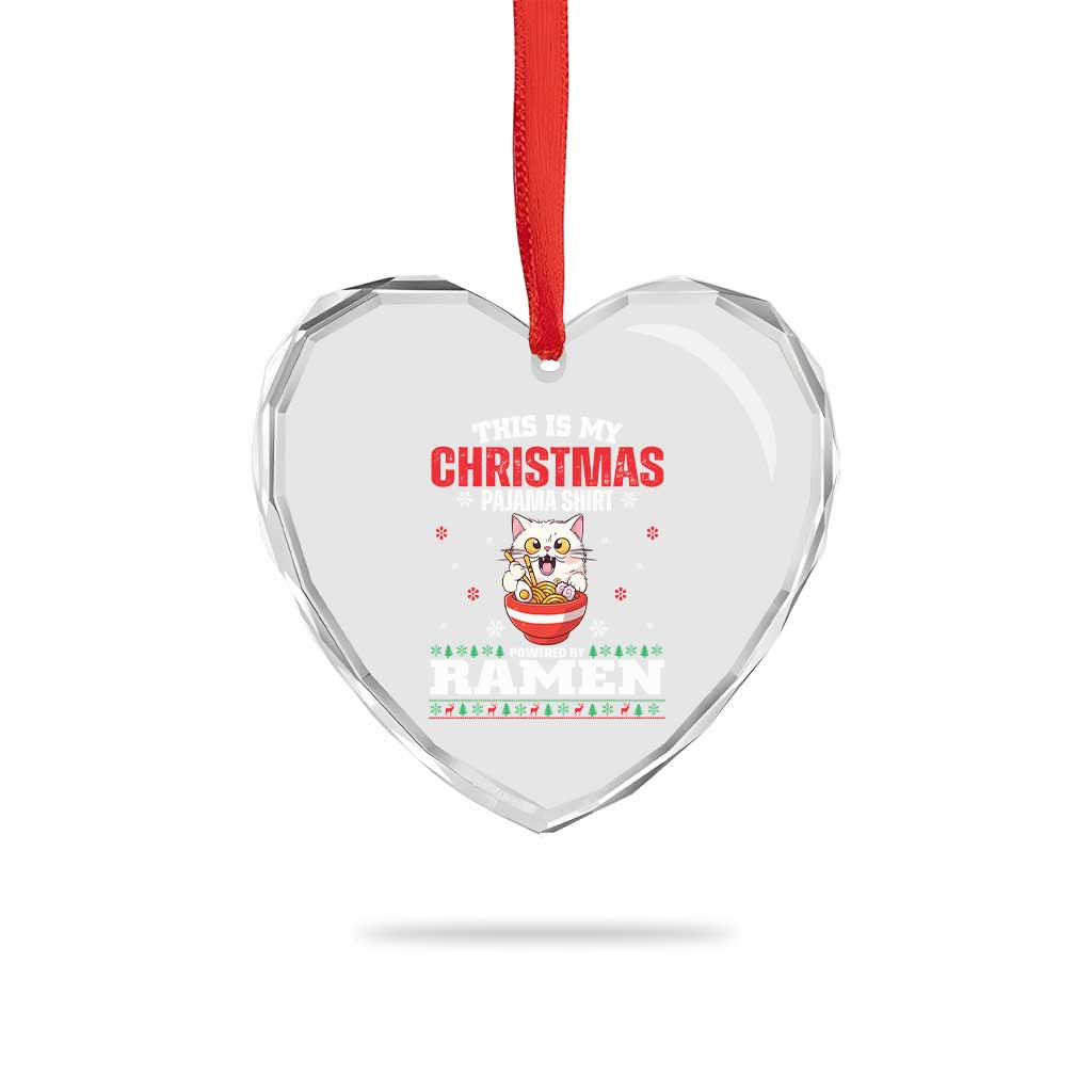 Xmas Kawaii Cat Ramen Heart Crystal Glass Ornament Powered By Ramen Japanese Noodle Anime Manga - Wonder Print Shop