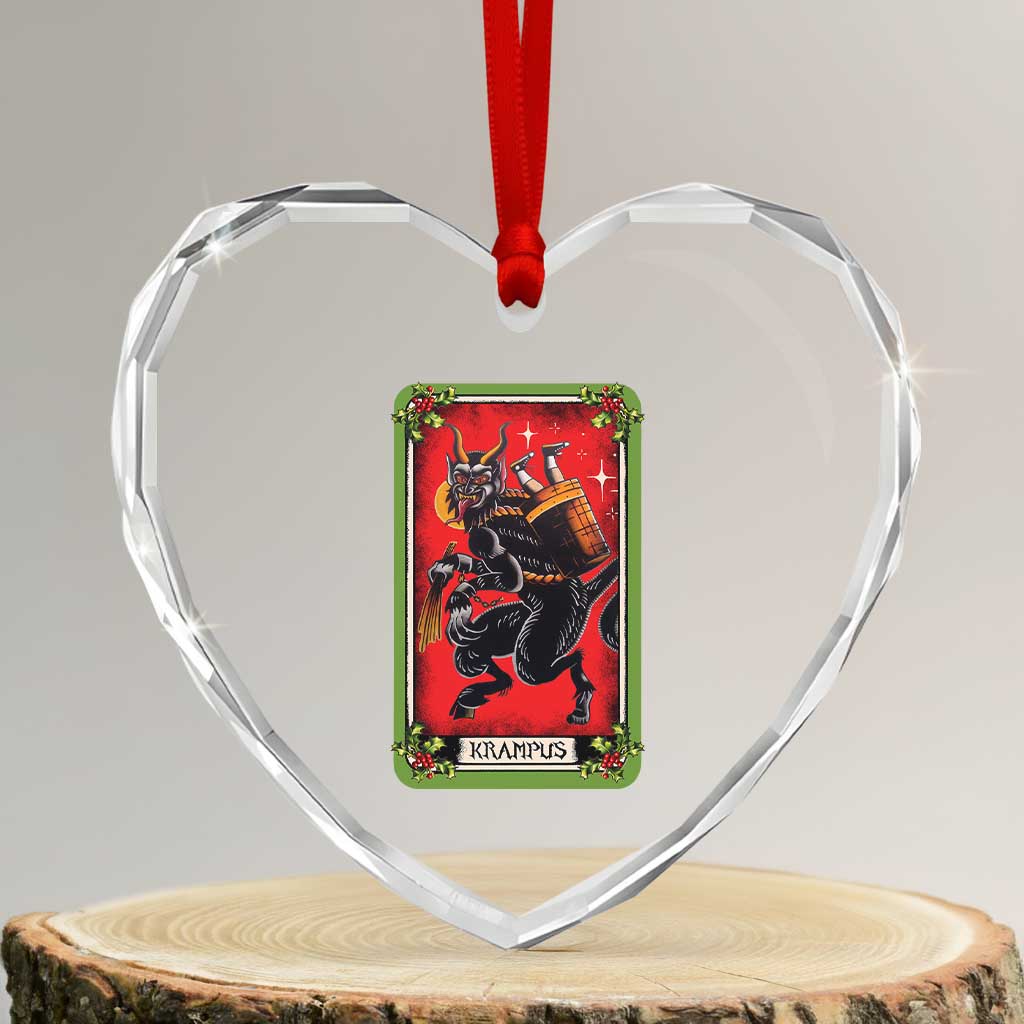 Xmas Krampus Heart Crystal Glass Ornament American Traditional Tarot Card - Wonder Print Shop