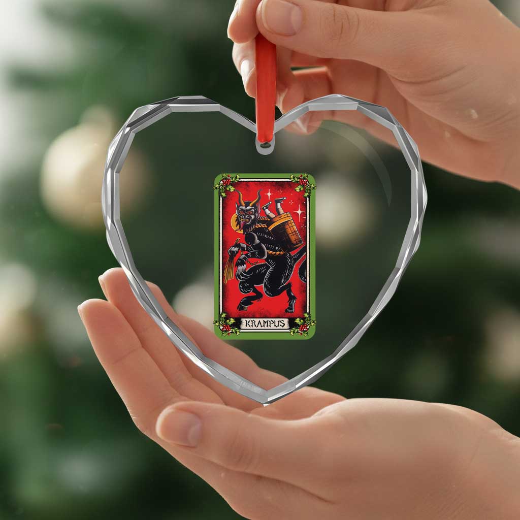 Xmas Krampus Heart Crystal Glass Ornament American Traditional Tarot Card - Wonder Print Shop