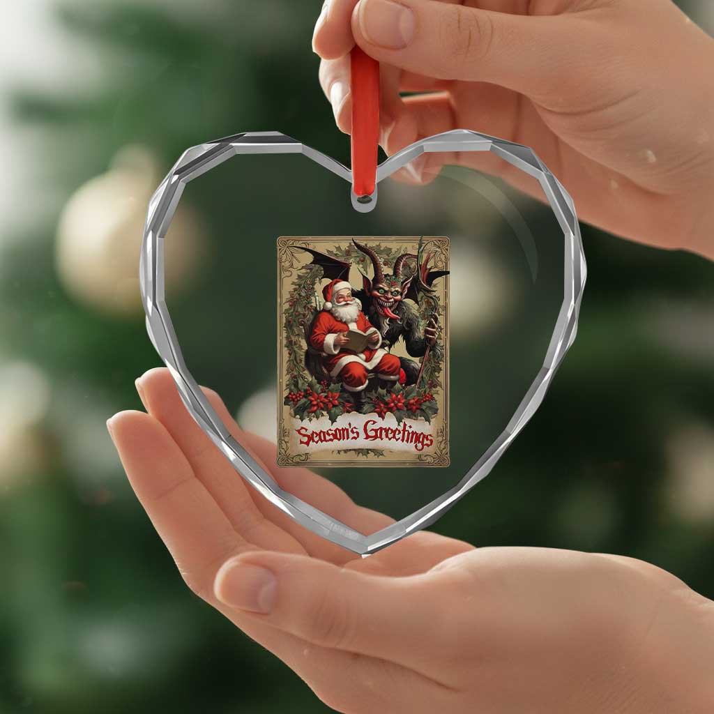 Xmas Krampus Heart Crystal Glass Ornament Season Greeting Vintage Tarot Card - Wonder Print Shop