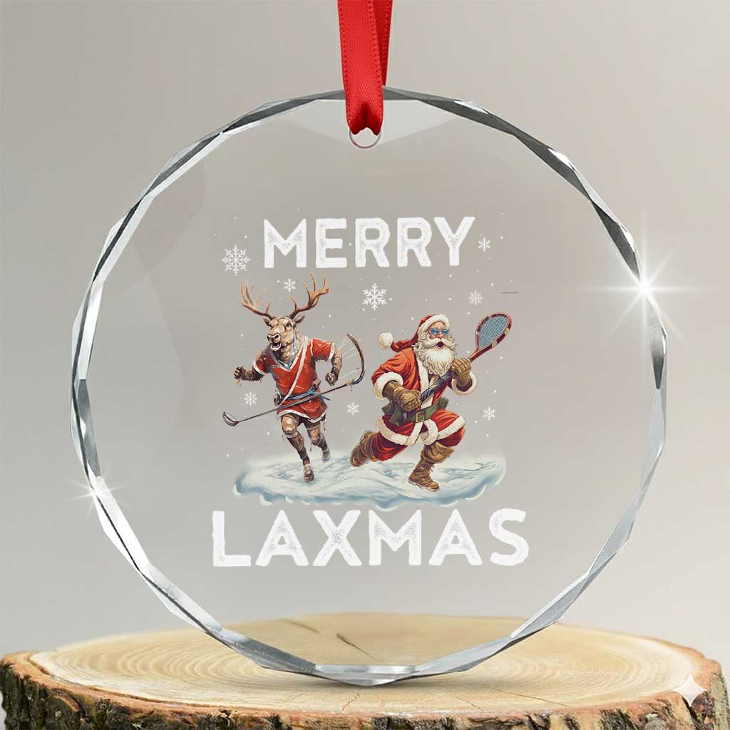 Xmas Lacrosse Crystal Glass Ornament Merry LAXMAS Santa Reindeer Lacrosse Player TS09