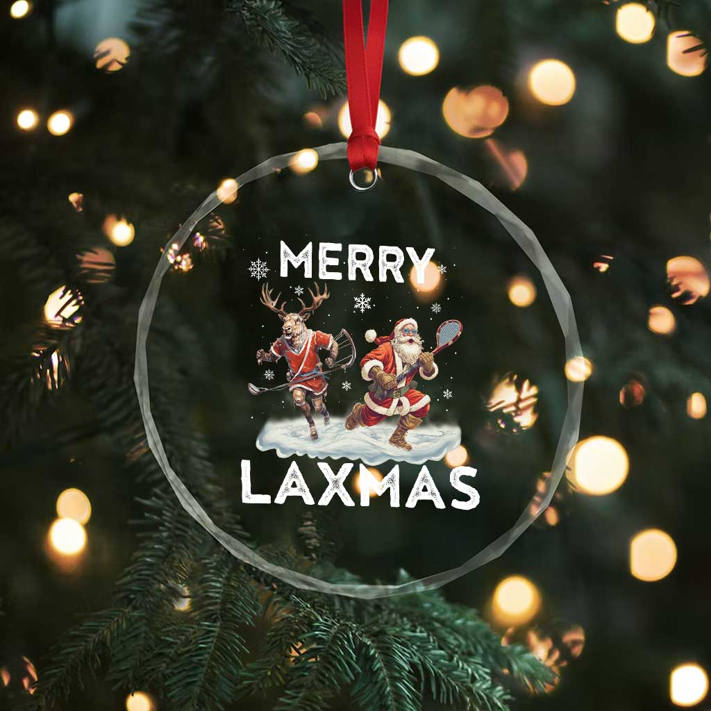 Xmas Lacrosse Crystal Glass Ornament Merry LAXMAS Santa Reindeer Lacrosse Player TS09