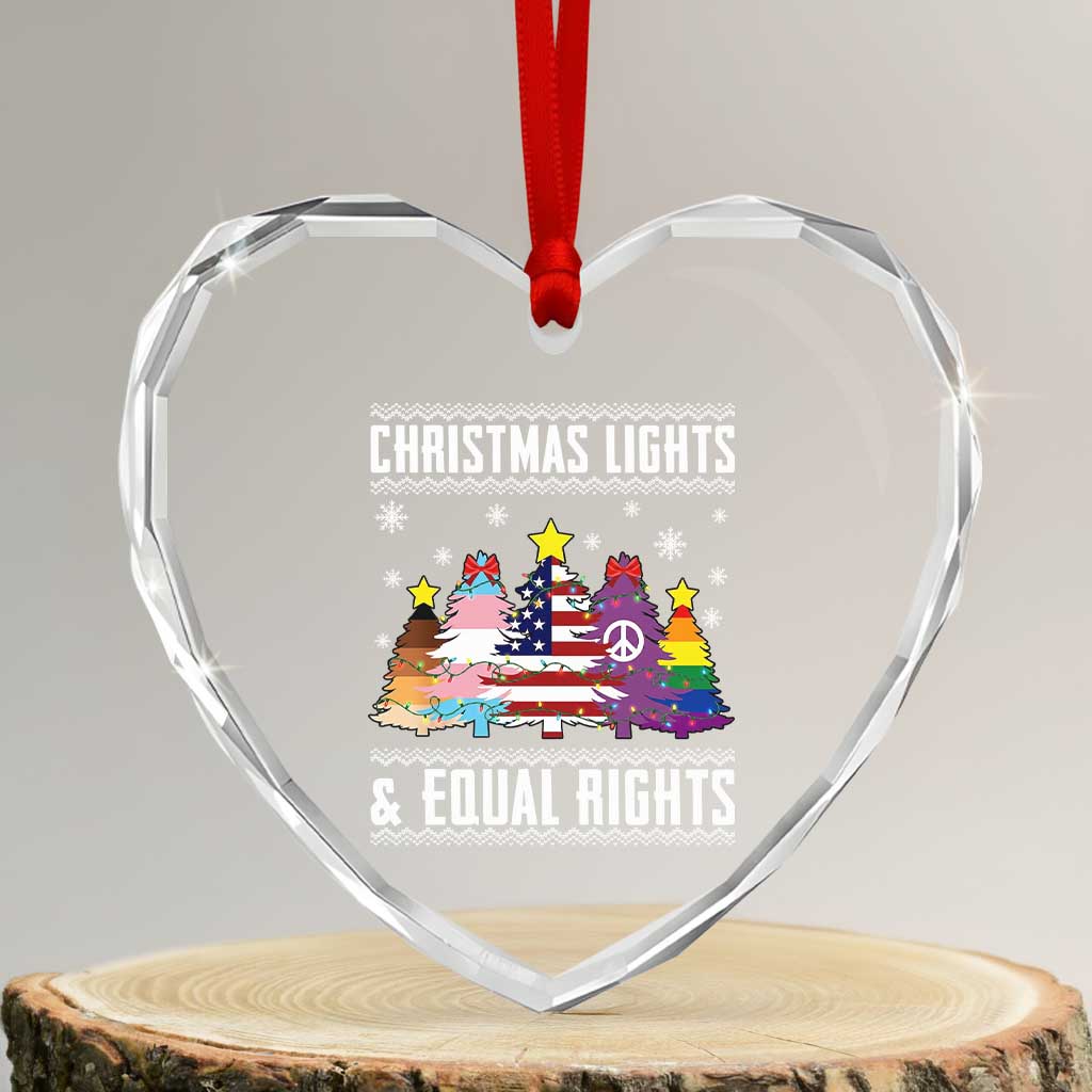 Xmas Lights Equal Rights Ugly Sweater Activism Gift Heart Crystal Glass Ornament - Wonder Print Shop