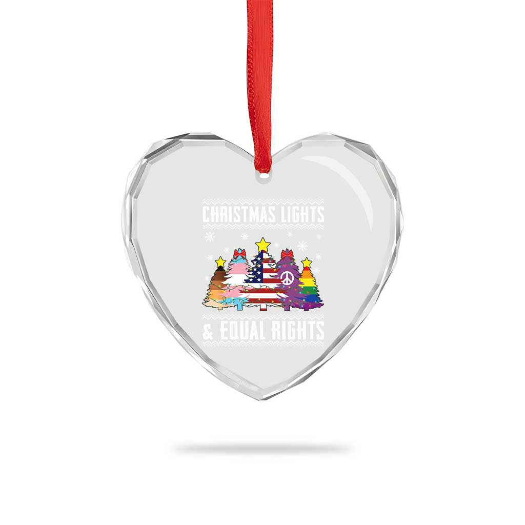 Xmas Lights Equal Rights Ugly Sweater Activism Gift Heart Crystal Glass Ornament - Wonder Print Shop