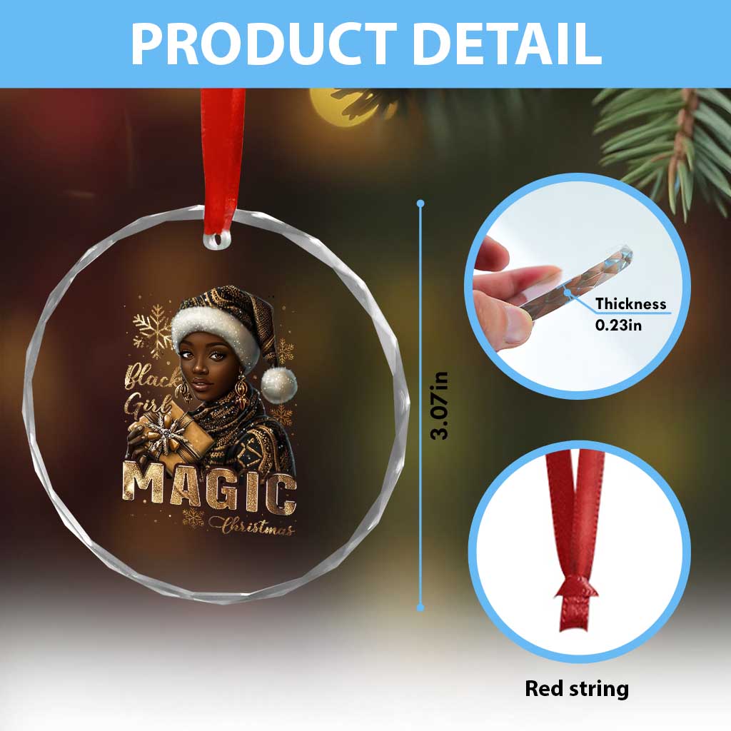 Xmas Melanin Black Girl Magic Crystal Glass Ornament TS09