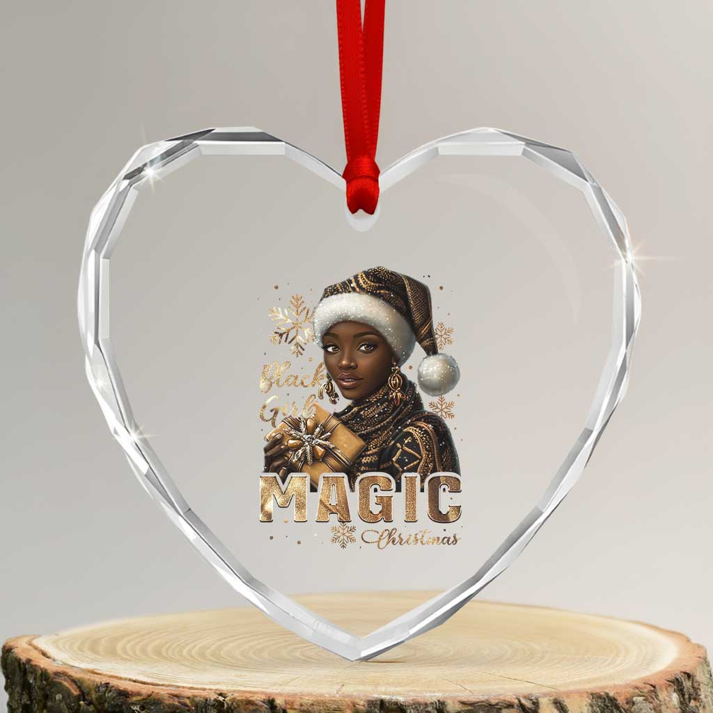 Xmas Melanin Black Girl Magic Heart Crystal Glass Ornament - Wonder Print Shop