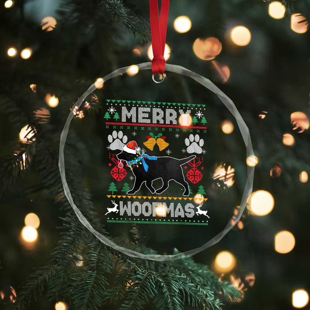 Xmas Merry Woofmas Black Lab Dog Lover Crystal Glass Ornament TS09