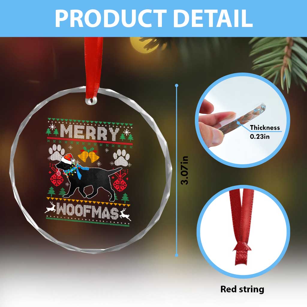 Xmas Merry Woofmas Black Lab Dog Lover Crystal Glass Ornament TS09