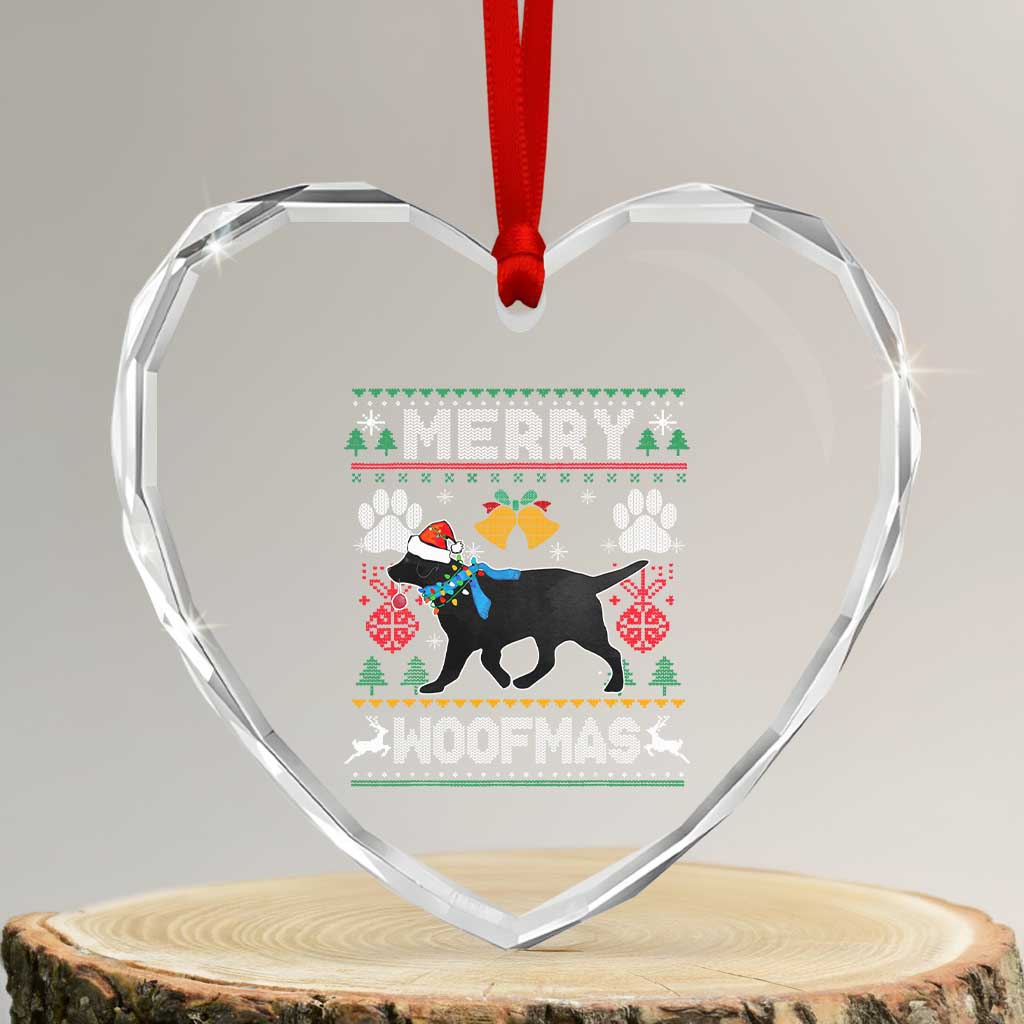 Xmas Merry Woofmas Black Lab Dog Lover Heart Crystal Glass Ornament - Wonder Print Shop
