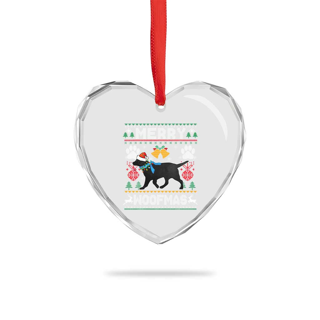Xmas Merry Woofmas Black Lab Dog Lover Heart Crystal Glass Ornament - Wonder Print Shop