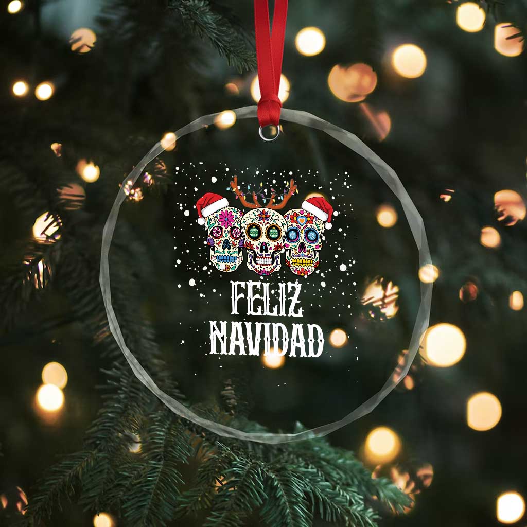Xmas Mexico Feliz Navidad Crystal Glass Ornament Mexican Sugar Skulls Reindeer Santa TS09
