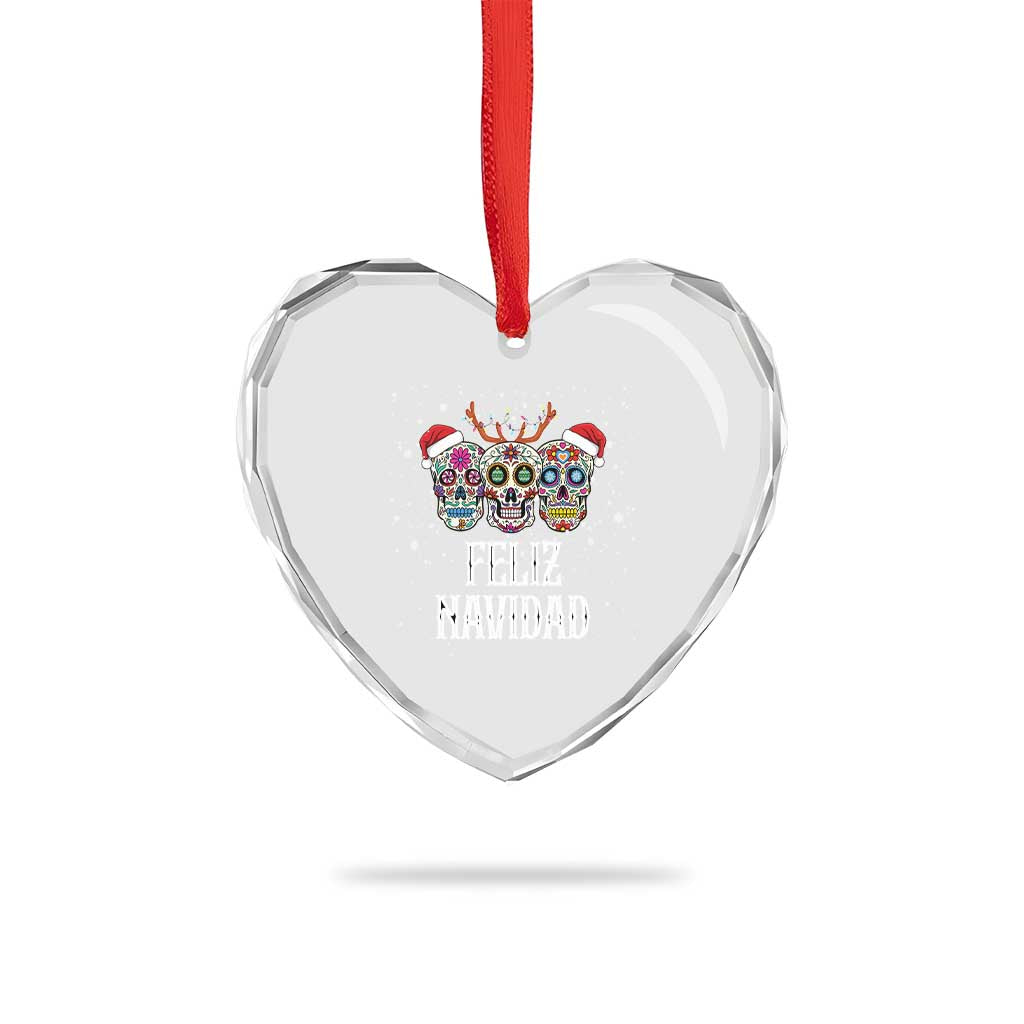 Xmas Mexico Feliz Navidad Heart Crystal Glass Ornament Mexican Sugar Skulls Reindeer Santa - Wonder Print Shop
