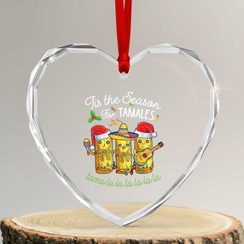 Xmas Mexico Heart Crystal Glass Ornament Tis The Season For Tamales - Wonder Print Shop