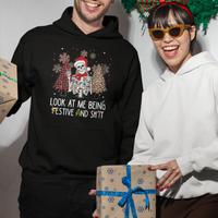 Christmas Hoodie Skeleton Look At Me Being Festival And Shit Leopard Xmas Tree - Wonder Print Shop