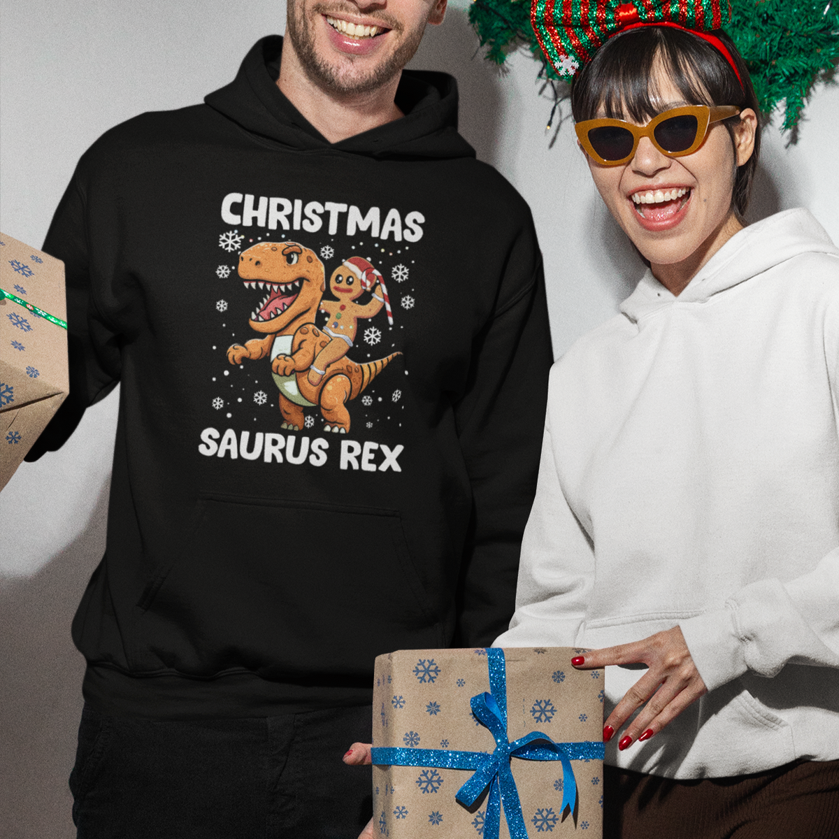 Christmas Saurus Gingerbread Dinosaur Riding Funny Cookie Hoodie - Wonder Print Shop