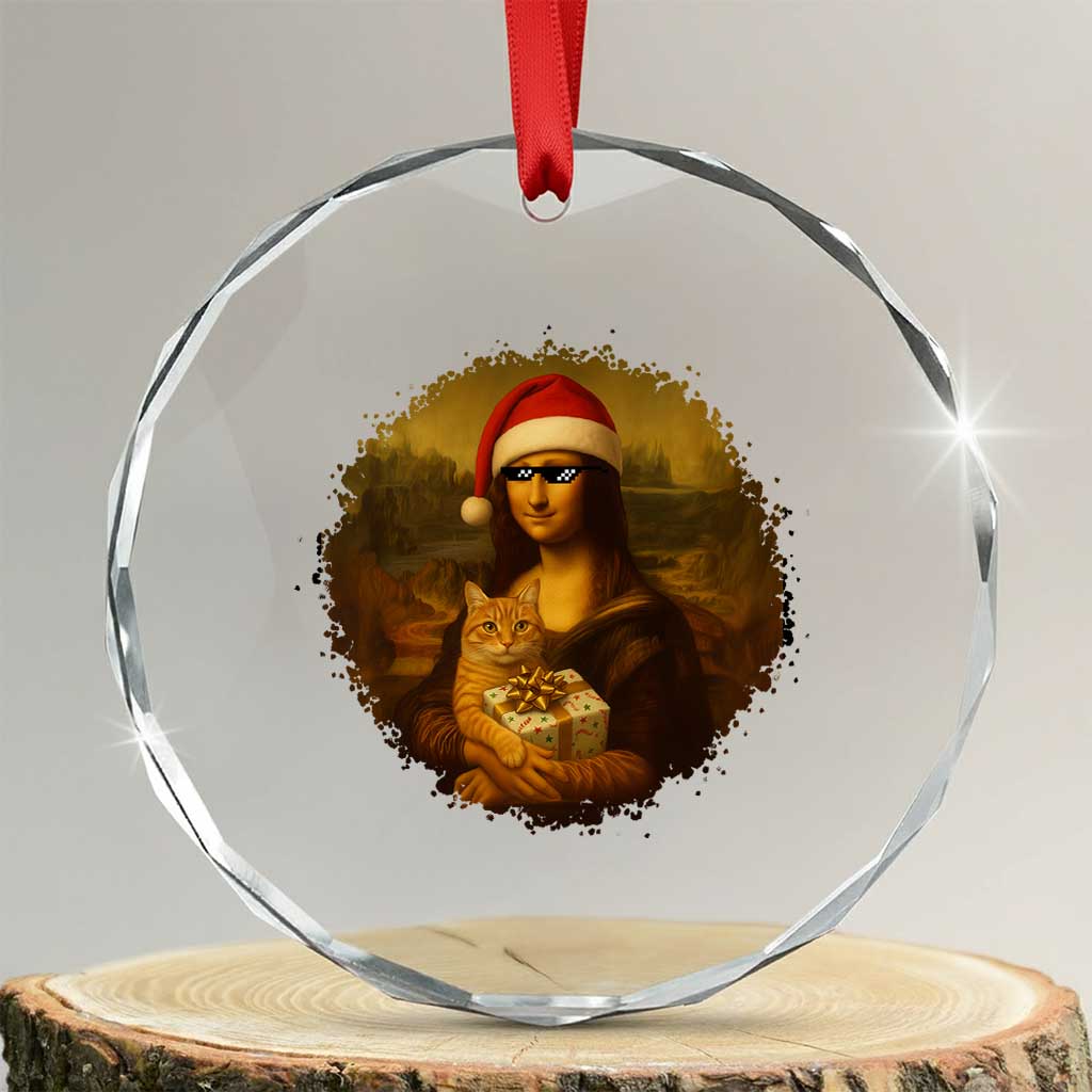 Xmas Mona Lisa Crystal Glass Ornament Funny Holiday Kitty Lover TS12