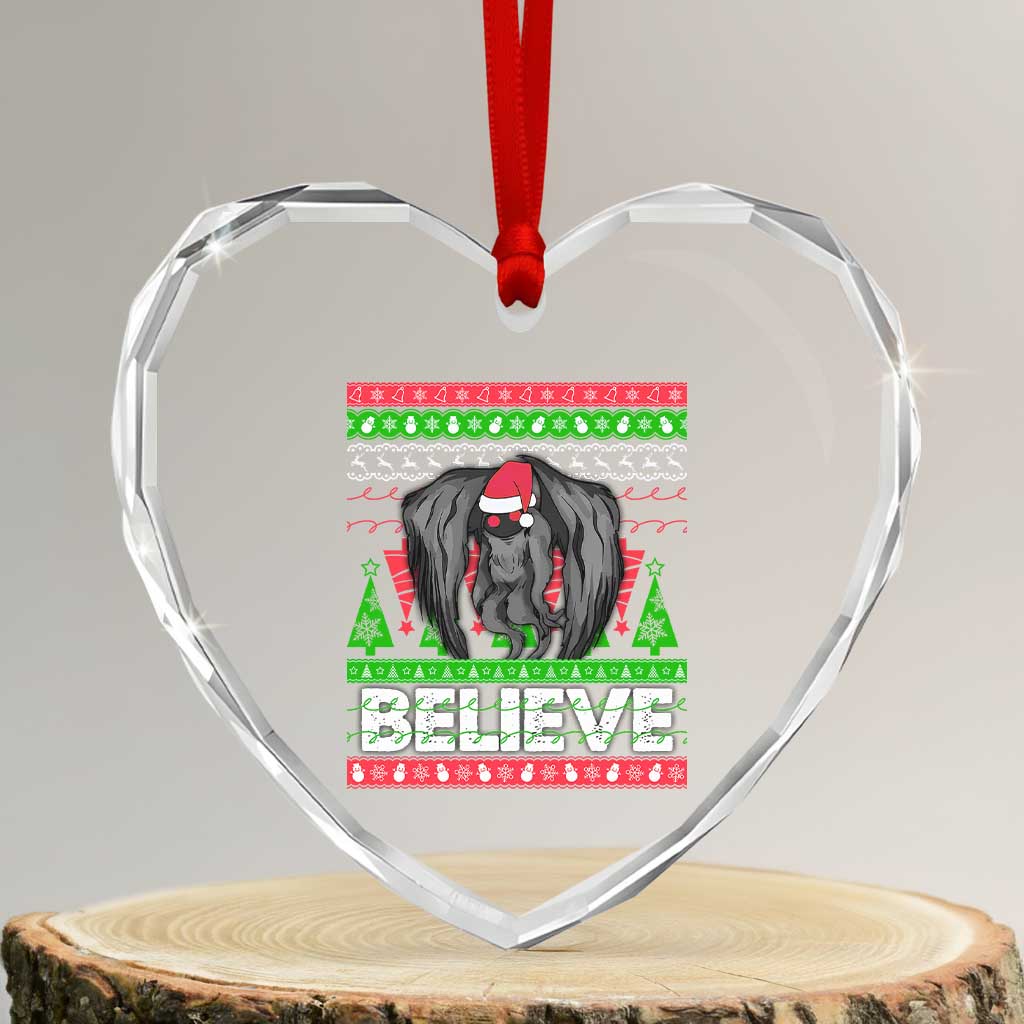 Xmas Mothman Heart Crystal Glass Ornament Believe Cryptmas Cryptid Monster Point Pleasant - Wonder Print Shop
