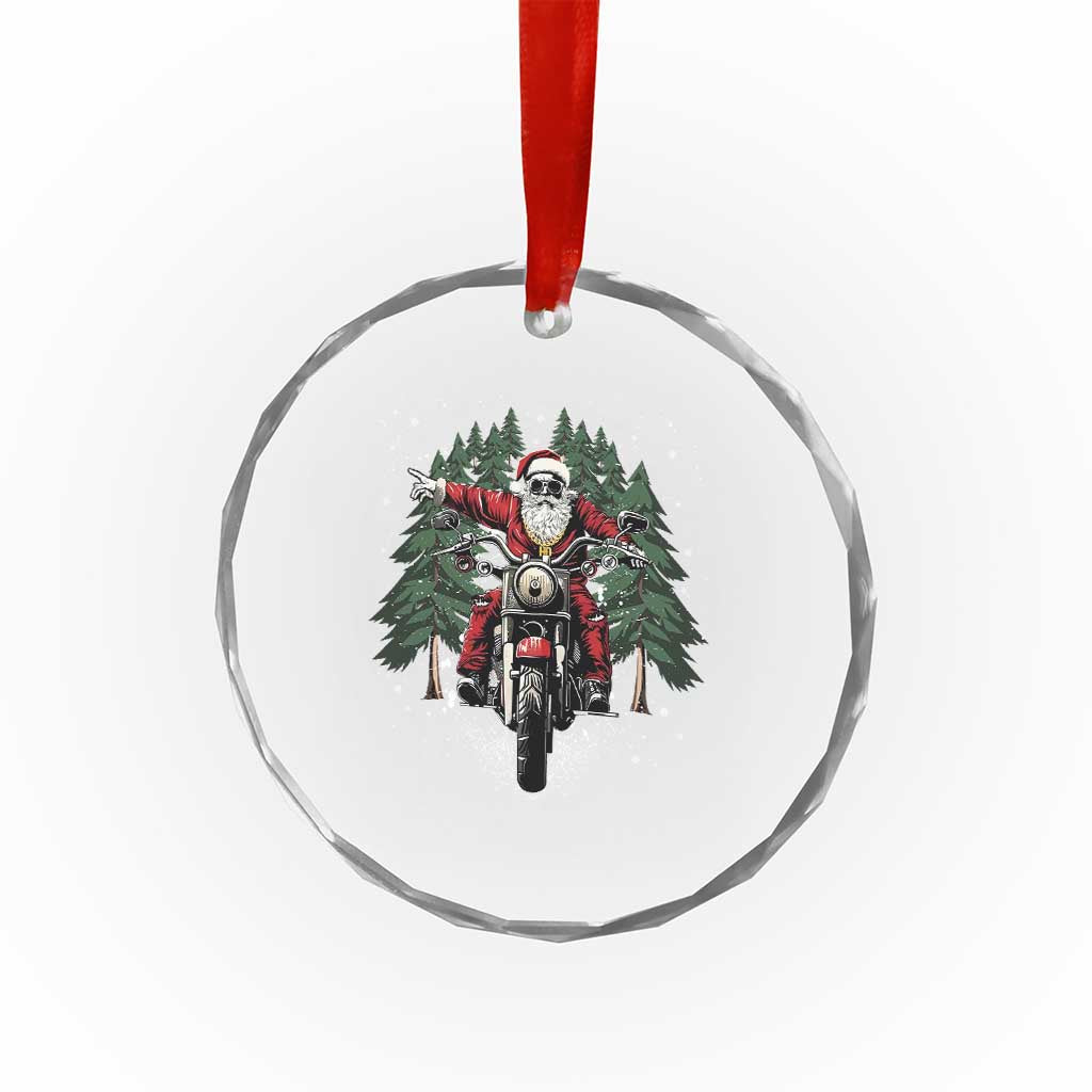 Xmas Motorcycle Crystal Glass Ornament Santa Biker Riding Motorcycle TS10