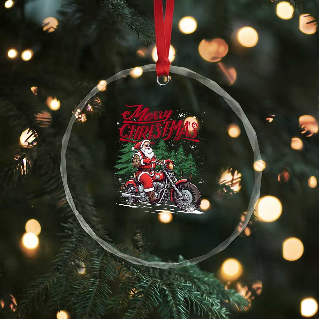 Xmas Motorcycle Santa Crystal Glass Ornament Funny Motorbike Rider Grandpa Merry Xmas TS10
