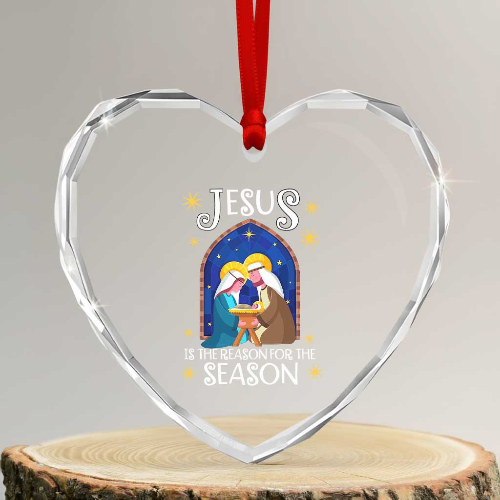 Xmas Nativity Heart Crystal Glass Ornament Jesus Is The Reason For The Season - Wonder Print Shop