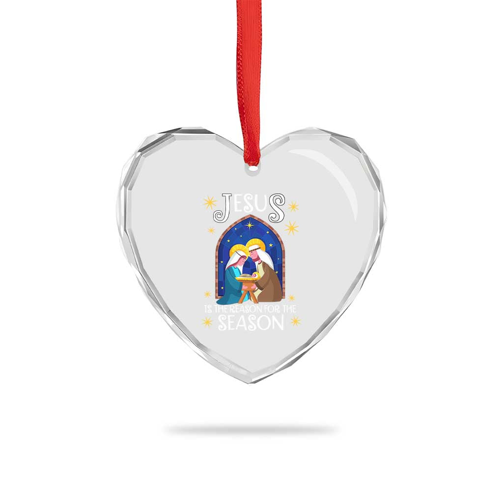 Xmas Nativity Heart Crystal Glass Ornament Jesus Is The Reason For The Season - Wonder Print Shop