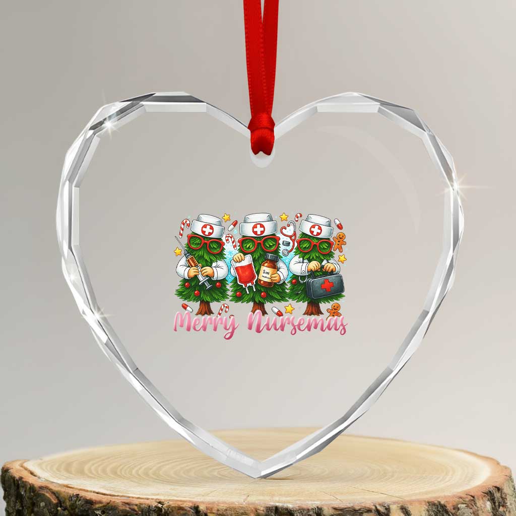 Xmas Nurse Heart Crystal Glass Ornament Funny Merry Nursemas Pine Tree - Wonder Print Shop