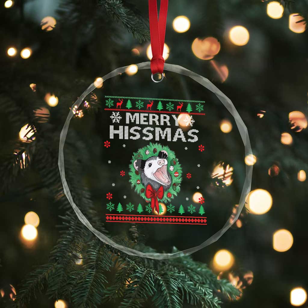 Xmas Opossum Merry Hissmas Crystal Glass Ornament TS09
