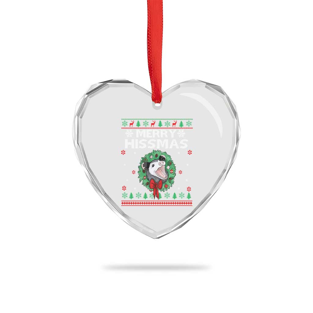 Xmas Opossum Merry Hissmas Heart Crystal Glass Ornament - Wonder Print Shop