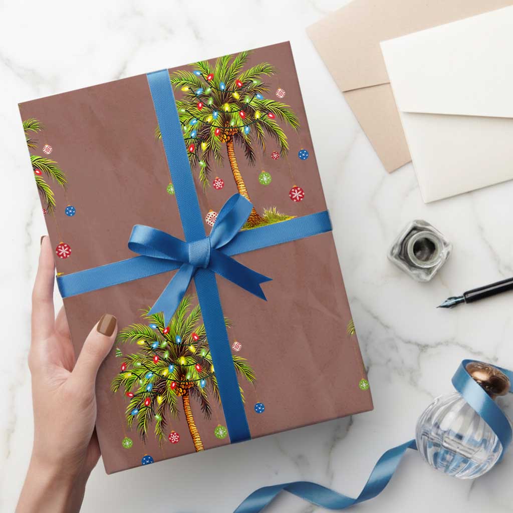 Xmas Palm Tree Wrapping Paper Roll Lights Tropical Hawaiian Holidays