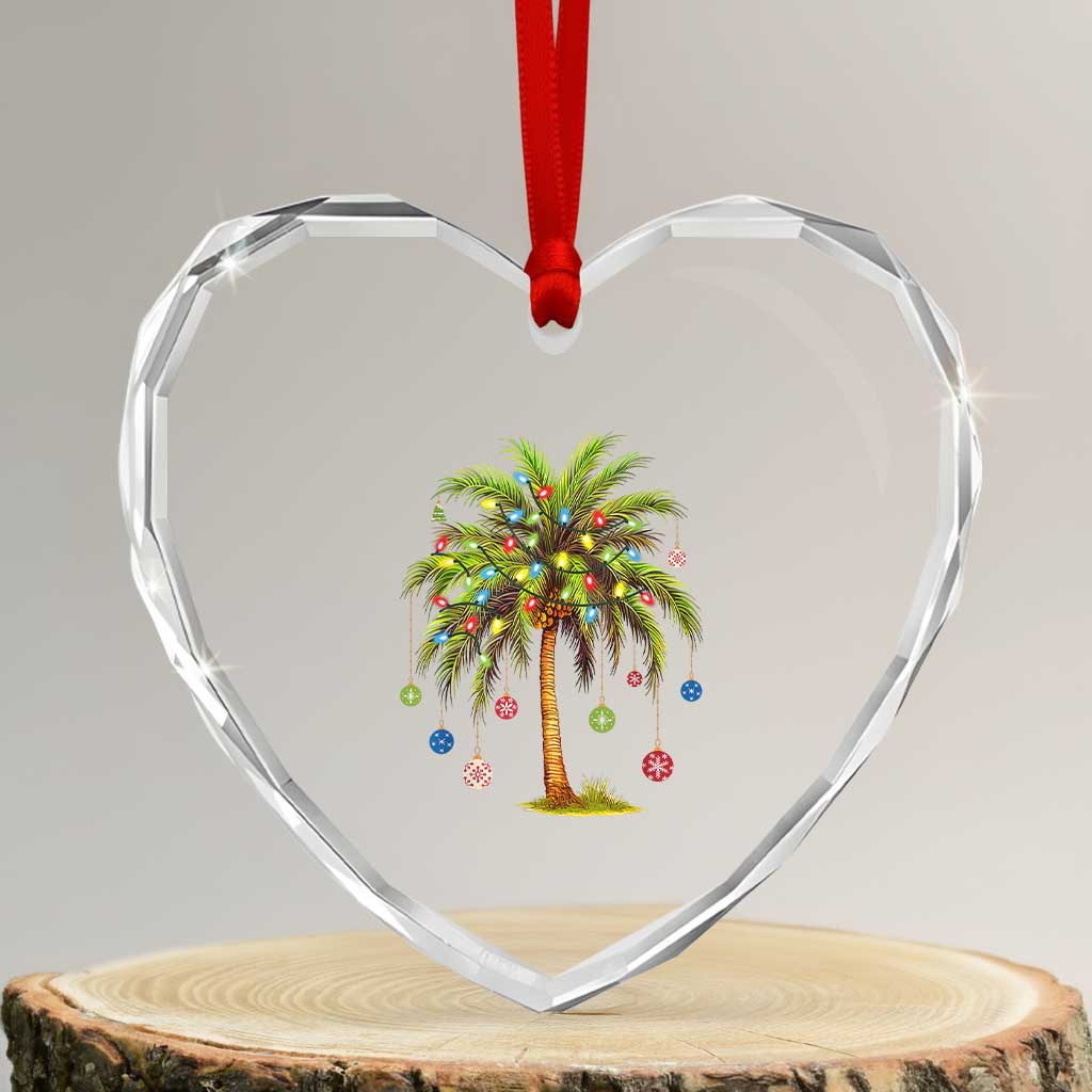 Xmas Palm Tree Lights Heart Crystal Glass Ornament Tropical Hawaiian Holidays - Wonder Print Shop