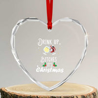Xmas Party Heart Crystal Glass Ornament Drink Up Bitches It's Christmas Drinking Wine - Wonder Print Shop