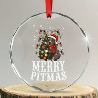 Xmas Pitbull Crystal Glass Ornament Funny Merry Pitmas Tree Hug TS12