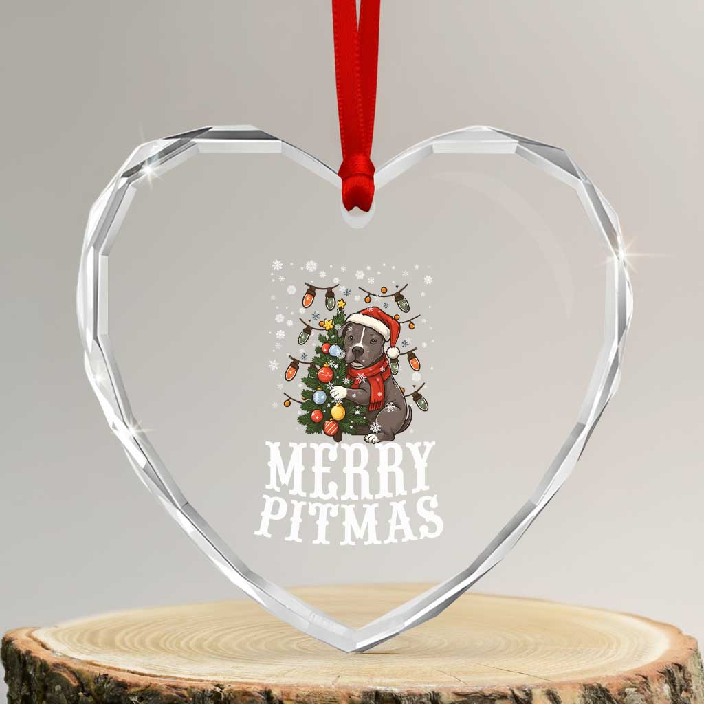 Xmas Pitbull Heart Crystal Glass Ornament Funny Merry Pitmas Tree Hug - Wonder Print Shop