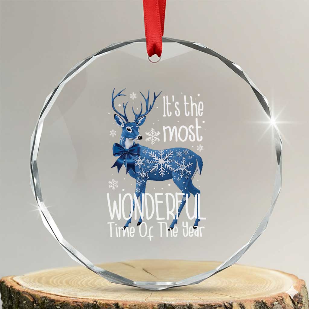 Xmas Reindeer Coquette Crystal Glass Ornament It's The Most Wonderful Time Of The Year TS09