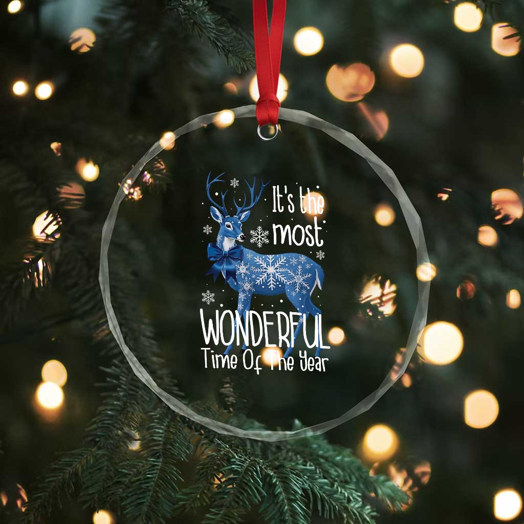 Xmas Reindeer Coquette Crystal Glass Ornament It's The Most Wonderful Time Of The Year TS09