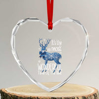 Xmas Reindeer Coquette Heart Crystal Glass Ornament It's The Most Wonderful Time Of The Year - Wonder Print Shop