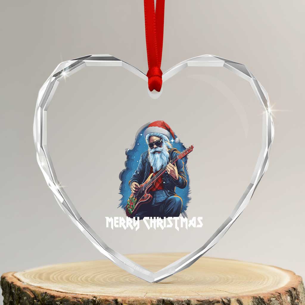 Xmas Rock Lover Heart Crystal Glass Ornament Sleigher Hail Santa Electric Guitar - Wonder Print Shop