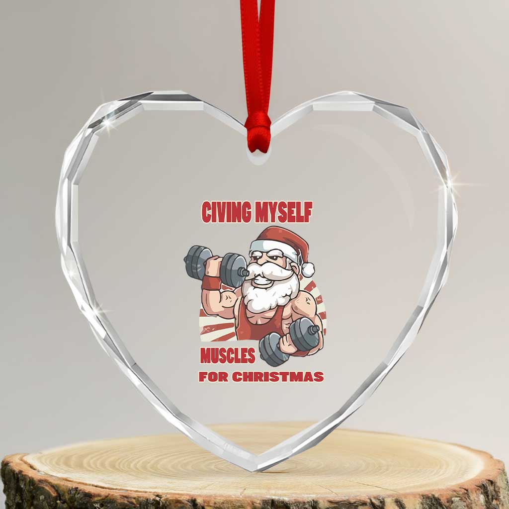 Xmas Santa Gymer Heart Crystal Glass Ornament Civing Muscles Santa Weightlifting - Wonder Print Shop
