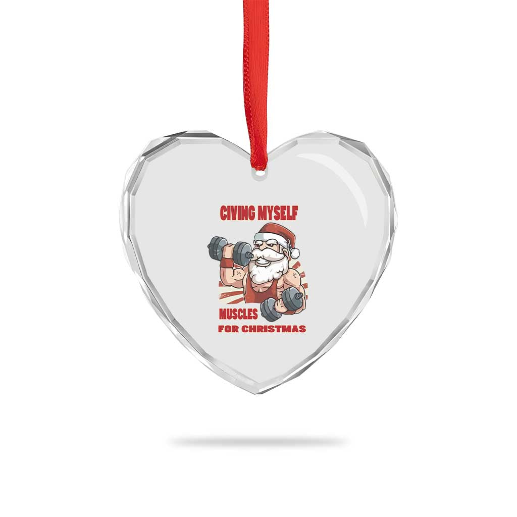 Xmas Santa Gymer Heart Crystal Glass Ornament Civing Muscles Santa Weightlifting - Wonder Print Shop