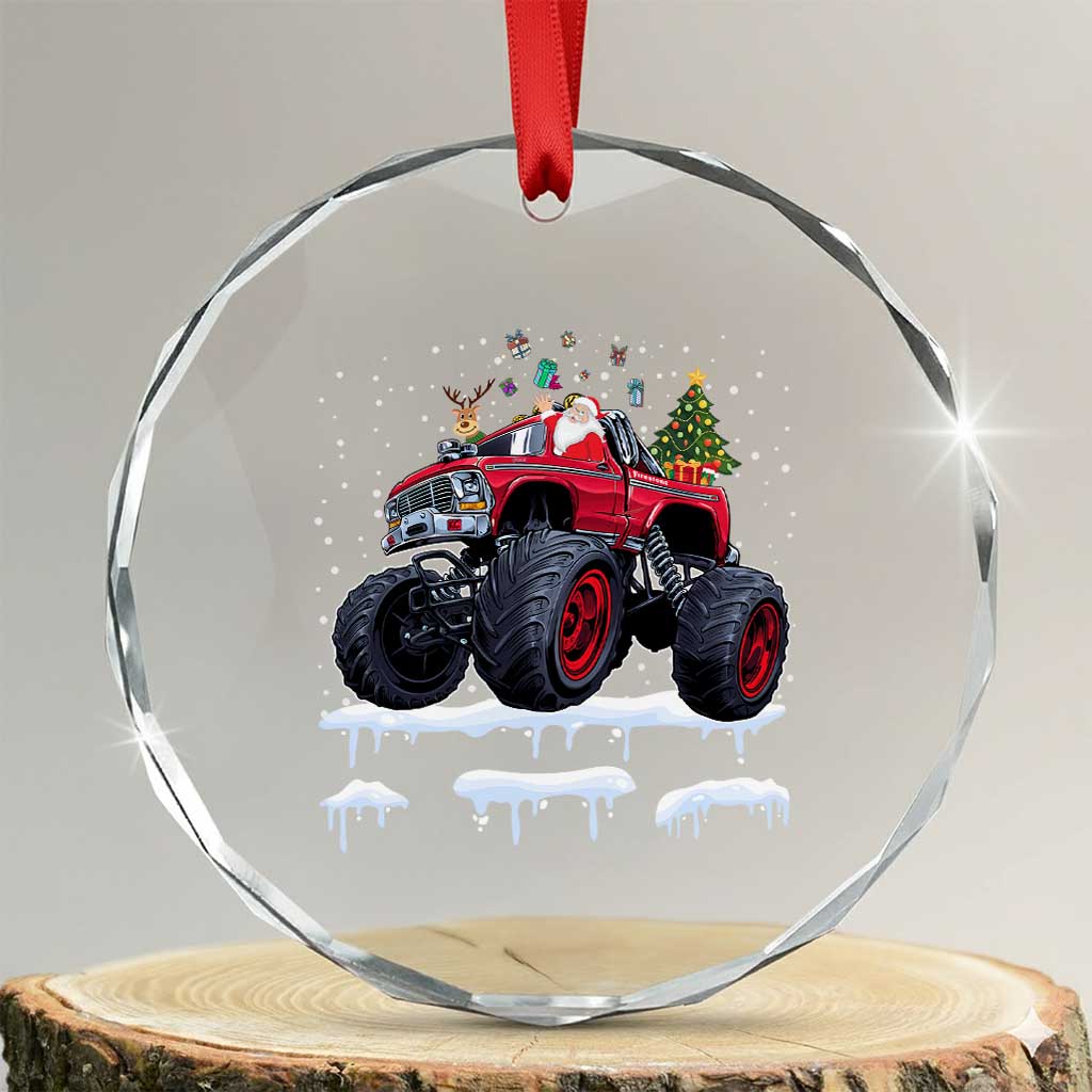 Xmas Santa Monster Truck Crystal Glass Ornament American Offroad Xmas Boys Kids Toddler Youth TS10
