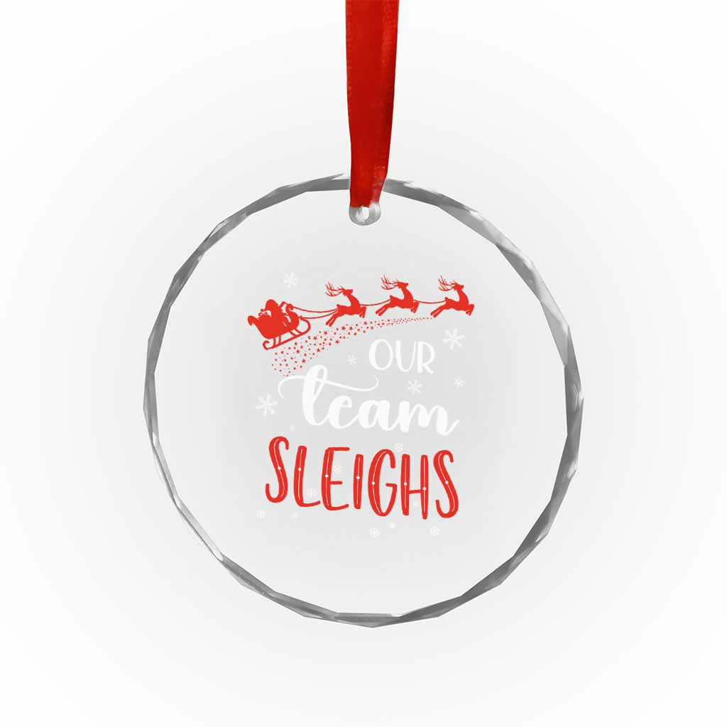 Xmas Santa Reindeer Our Team Sleigh Crystal Glass Ornament TS09