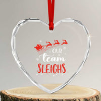 Xmas Santa Reindeer Our Team Sleigh Heart Crystal Glass Ornament - Wonder Print Shop