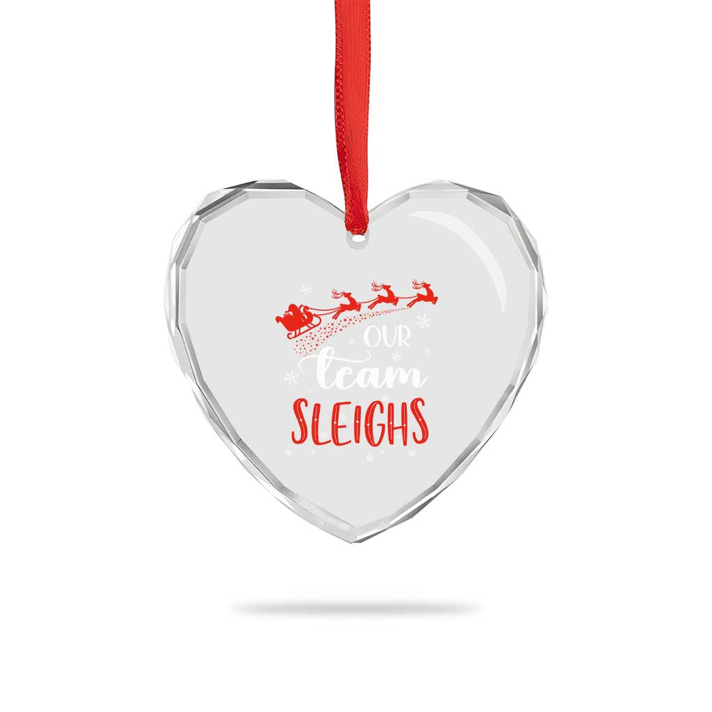 Xmas Santa Reindeer Our Team Sleigh Heart Crystal Glass Ornament - Wonder Print Shop