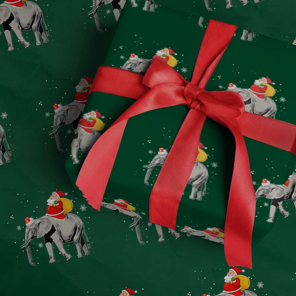 Xmas Santa Riding Elephant Wrapping Paper Roll Xmas Tree Light Funny Festive