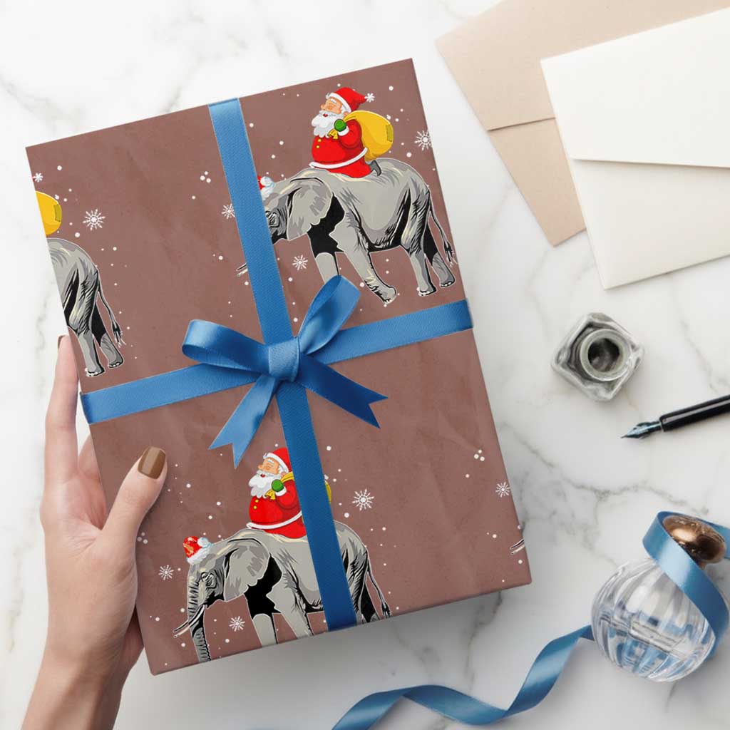 Xmas Santa Riding Elephant Wrapping Paper Roll Xmas Tree Light Funny Festive